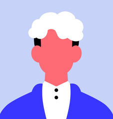 Abstract portrait, young man with dyed curly hair, modern hairstyle. Faceless male avatar in fashion minimalistic style. Blank face character, anonymous person, user profile. Flat vector illustration