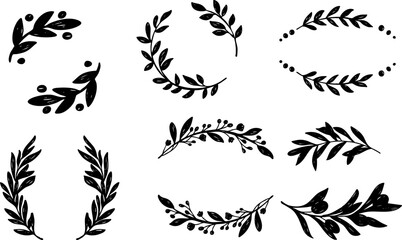 Leaf brush hand drawn ink element black crayon texture brush abstract olive flower leaf abstract