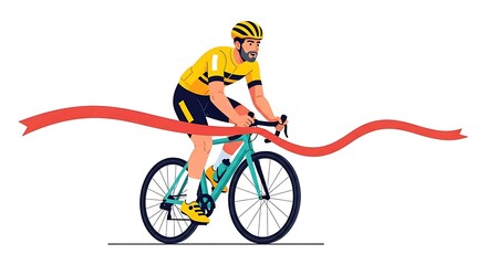 Cyclist Crossing Finish Line Winning Cycling Race