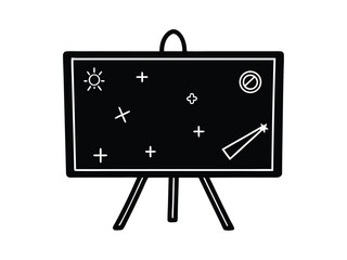Blackboard with Celestial Symbols Doodle Style Illustration Isolated on White