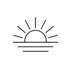 Minimalist Sunrise Over Water Icon with Rays of Light and Simple Horizontal Waves