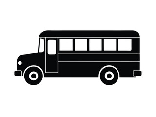 Black and White School Bus Icon Transportation Vector Illustration