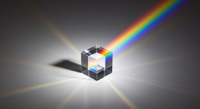 輝くクリスタルプリズム 虹色光線美しく分散 This translates roughly to: Shining crystal prism, rainbow light beautifully dispersed.. AI Generated