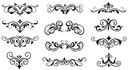 Elegant Black Scrollwork Ornaments  Decorative Flourishes Set