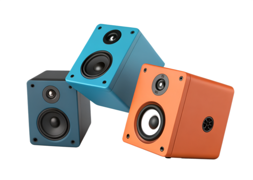 Cube-shaped speakers with color contrast and symmetry