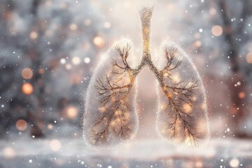 Fototapeta premium Medical-style imagery of lungs filled with glittery snow particles