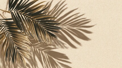 Textured beige background with gold-toned palm fronds casting shadows across the surface