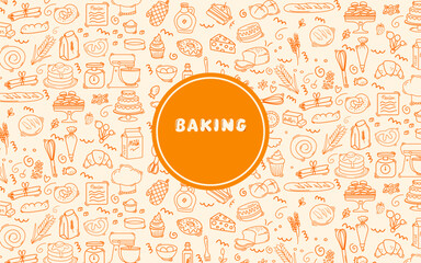 set of Baking and cake  tool doodle element hand drawn design background