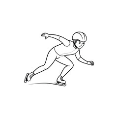 Fototapeta premium Speed skater in action wearing helmet and racing suit isolated on white background