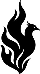 Obraz premium Black phoenix bird rising from flames vector illustration – mythical firebird symbol of rebirth, resurrection, transformation, and strength – bold tribal tattoo style design