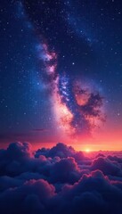 Fototapeta premium Night sky, twinkling stars, glowing nebula clouds, space, orange, cloud