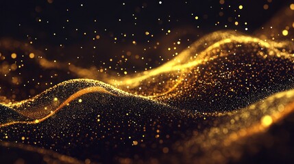 Abstract golden particles wave, luxury background.