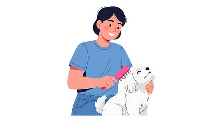 Person Grooming Small Dog with Pink Brush at Home