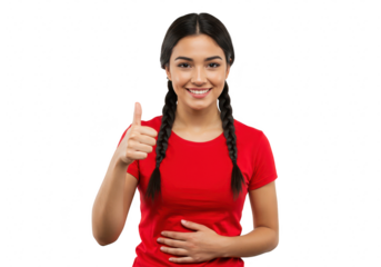 Happy young latina woman with braided hair giving a thumbs up and smiling, isolated on transparent background