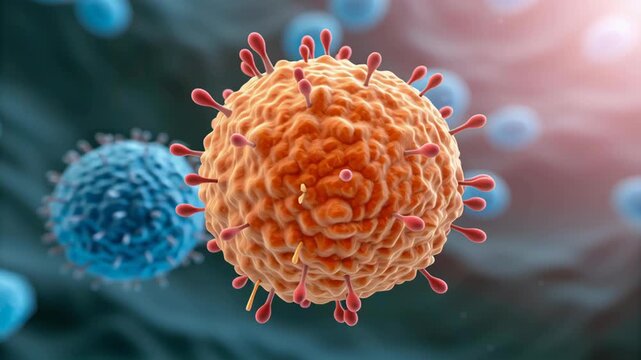 Tumor suppression concept ,Microscopic View of Virus Structure Spikes and Cells in Biology of Infection and Complexity