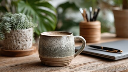 Cozy Workspace: Coffee, Laptop, Home Office - Productivity