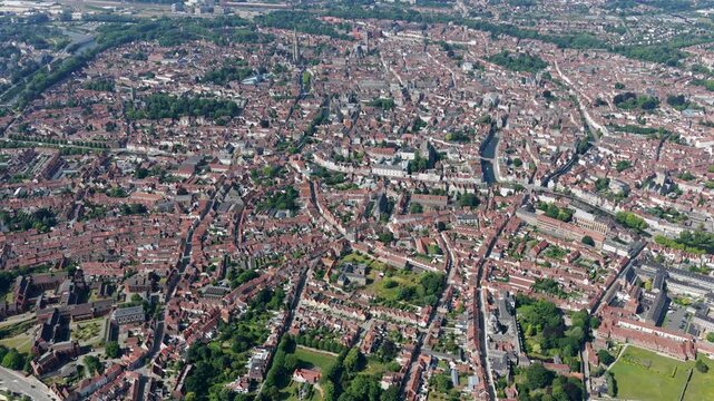 Aerial view of the city of Bruges, Belgium