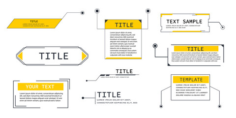 Text box frame, title callout tech hud border menu, modern line interface board. Set game elements, web design template for text, banner.