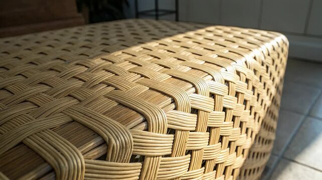 Sunlight casting patterns on woven rattan surface in afternoon serenity
