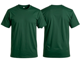 Folded Dark Green T-shirt Mockup with Front and Back Exposure, PNG transparent background