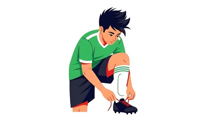 Soccer Player Tying Shoe Laces Before Game Preparation