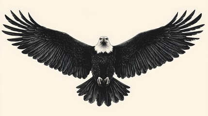 Obraz premium Powerful black eagle with outstretched wings on white background