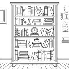Beautiful line drawing of a bookshelf