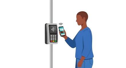 Person Paying with Mobile Phone at Card Reader Machine