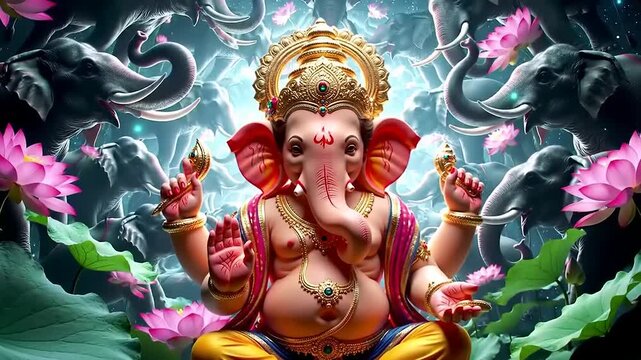 Ganesha with Elephants, Lotus, and Mandala.