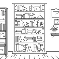 Illustration vector of a bookshelf coloring page