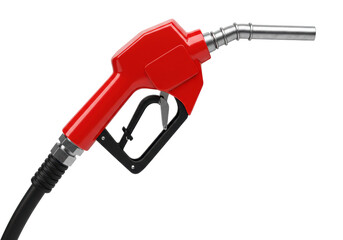 Isolated Red Fuel Nozzle with Black Handle for Gasoline