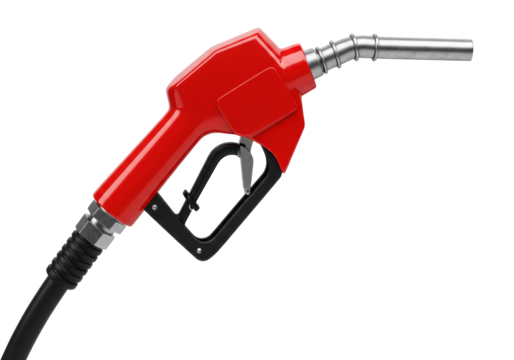 Isolated Red Fuel Nozzle with Black Handle for Gasoline