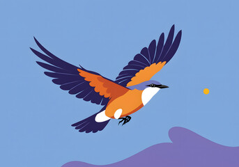 Obraz premium Colorful illustration of a bird in flight against a pastel sky.
