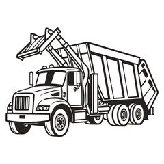 Black and white waste collection truck with lifting mechanism garbage truck refuse truck