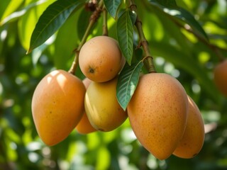 Mangoes on Tree Branch with Leaves