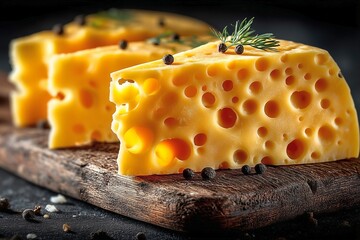 Cheesy Delight: Gourmet Swiss Cheese on a Rustic Board