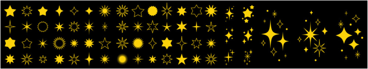 Yellow star sparkle and twinkle vector icon collection
