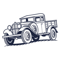 Classic dark blue pickup truck with large wheels vintage truck retro vehicle