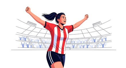 Celebrating Soccer Player Raising Arms in Victory at Stadium