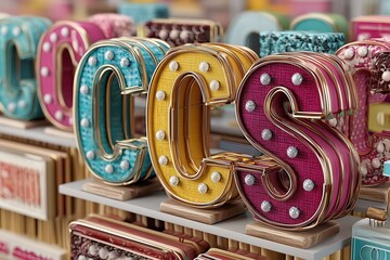 Colorful Letter Display: Vibrant Decorative Letters on Shelves