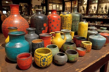 Colorful Ceramic Art Display in a Gallery Setting