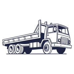 Dark blue flatbed truck with multiple wheels and cargo bed vehicle transport