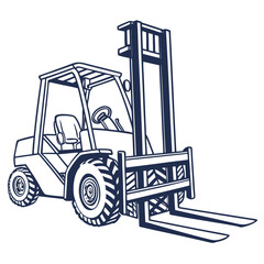 Dark blue forklift lifting machine industrial vehicle heavy equipment