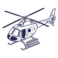 Dark blue helicopter with cargo suspended below aviation transport