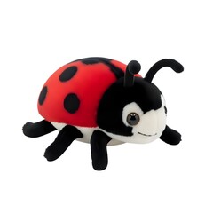 Naklejka premium A ladybug plush toy with a red shell and black spots isolated on a white background in a studio shot