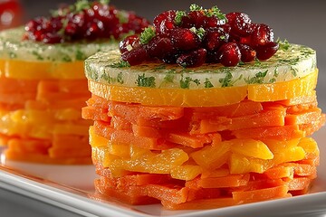 Artistic Layered Dessert with Vibrant Cranberries and Citrus Slices
