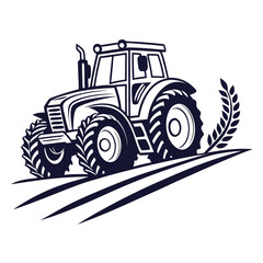 Dark blue tractor in a field with wheat farming agriculture