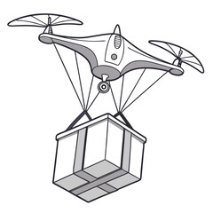 Delivery drone carrying package cargo aerial