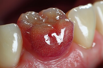 Close Up of a Tooth with Visible Enamel Damage and Decay