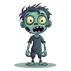 Zombie boy cartoon character isolated on white background. Halloween 2d illustration. Zombie Isolated on white. Zombie 2d illustration. Halloween. Halloween Concept Cut-out Sticker.	